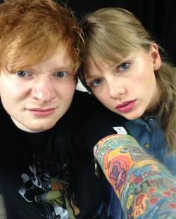Ed Sheeran and Taylor Swift in a selfie.