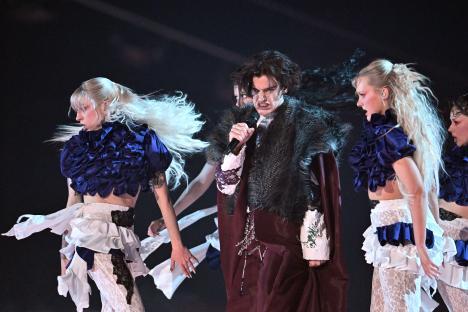 Marko BoÃ…¡njak representing Croatia performing at the Eurovision Song Contest.