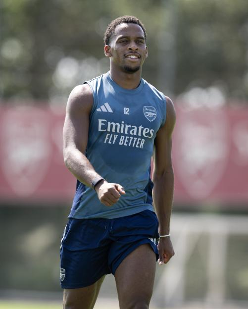 Jurrien Timber of Arsenal at a training session.
