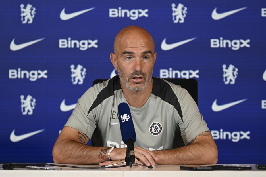 Enzo Maresca, Chelsea head coach, at a press conference.
