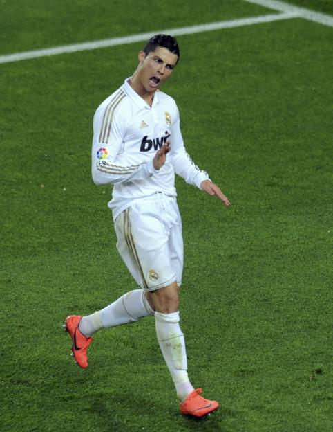 Cristiano Ronaldo celebrating a goal for Real Madrid.