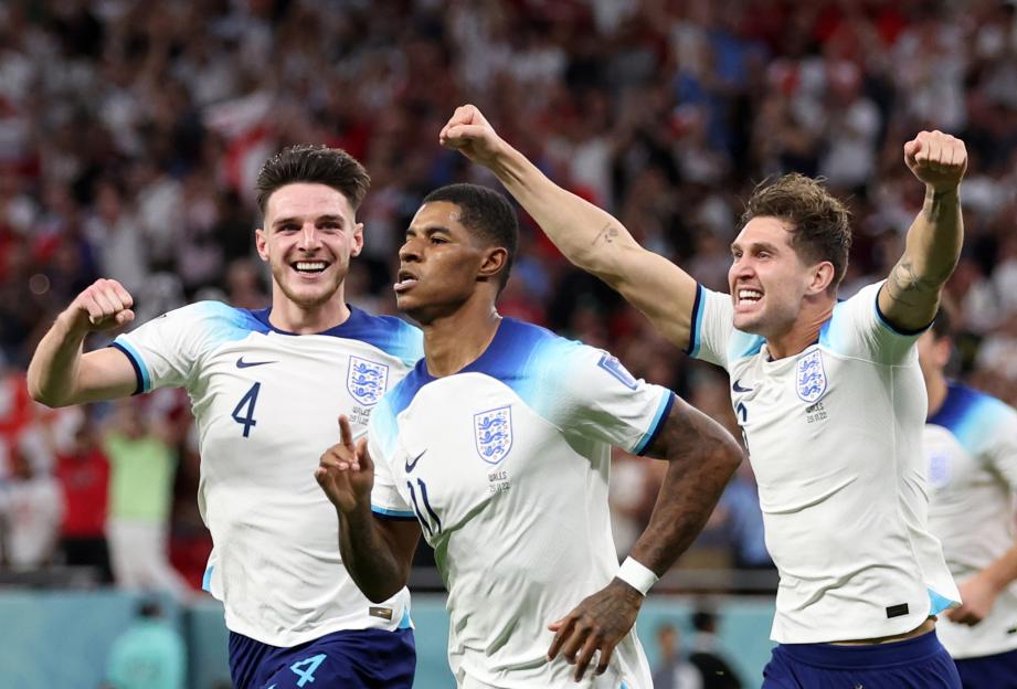 Marcus Rashford of England celebrates after scoring during the FIFA World Cup Qatar 2022 Group B match.