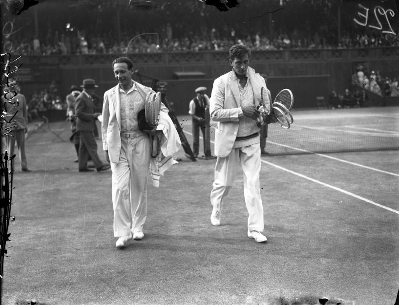 Jean Borotra and Frank Shields after their Wimbledon tennis match.