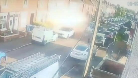 Moment terraced home EXPLODES sending ‘earthquake-like’ shockwaves down street leaving man seriously injured