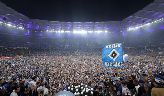 Hamburg soccer fans celebrating their team's promotion.