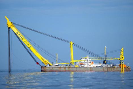 Heavy-lift vessel at sea.