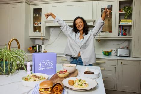 Maya Jama's Uber Eats Hosts menu featuring various dishes.