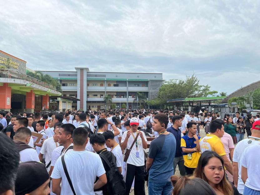 Students evacuated from Davao De Oro State College following an earthquake.