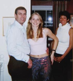 Photo of Prince Andrew, Virginia Giuffre, and Ghislaine Maxwell.