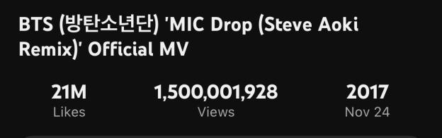 BTS's “MIC Drop” Remix Becomes Their 4th MV To Hit 1.5 Billion Views 4