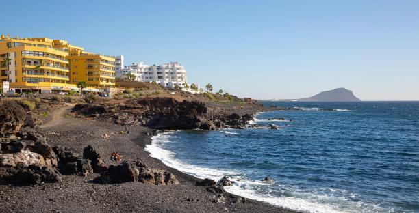 Panoramic view of Playa San Miguel de Abona beach in Tenerife, Spain.