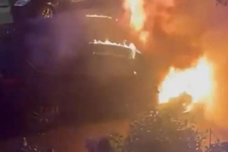 Moment flames engulf car outside Keir Starmer’s home as man arrested over ‘arson’ attack on TWO properties linked to PM
