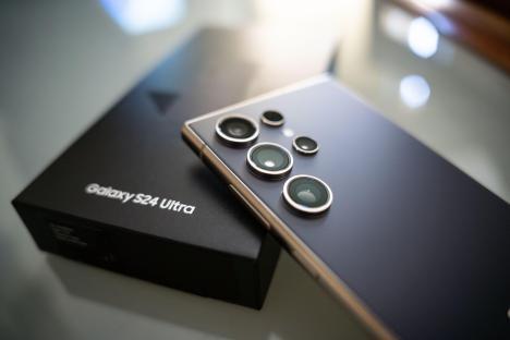 Samsung Galaxy S24 Ultra smartphone in its box.