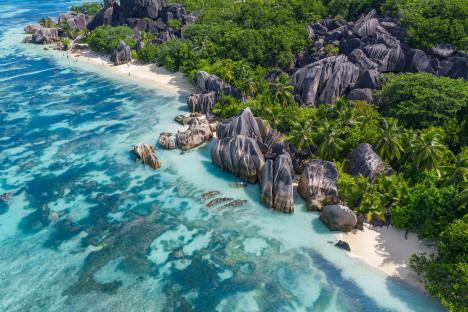 Aerial view of Anse Source D'Argent beach.