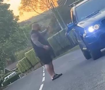 Eddie Hall confronting a driver during a road rage incident.