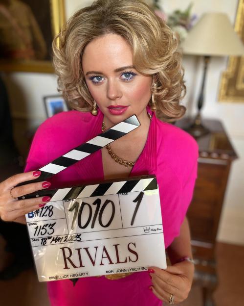 Emily Atack on the set of *Rivals*.