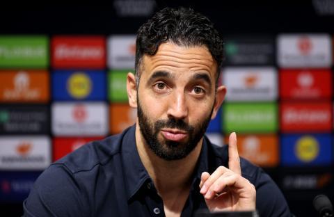 MANCHESTER, ENGLAND - MAY 14: Ruben Amorim, Manager of Manchester United, speaks to the media during a press conference at Carrington Training Ground on May 14, 2025 in Manchester, England. (Photo by Matt McNulty/Getty Images)