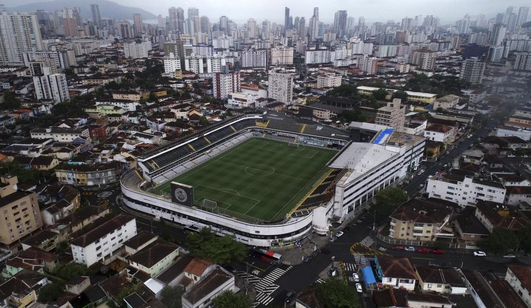 Aerial view of Vila Belmiro stadium in Santos, Brazil.