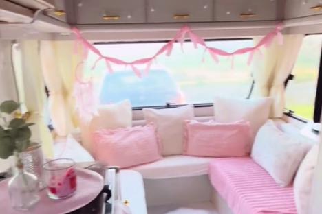 I bought a grubby old caravan that was falling apart for £500 and transformed it into a pink marble & rose gold dream