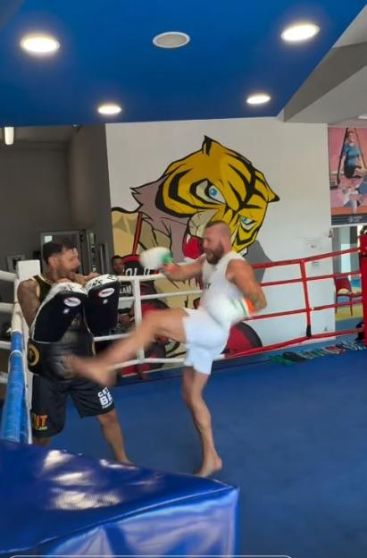 Conor McGregor training in a boxing ring.