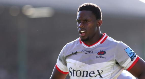 LEICESTER, ENGLAND - MARCH 30: Maro Itoje of Saracens looks on during the Gallagher Premiership Rugby match between Leicester Tigers and Saracens at Mattioli Woods Welford Road Stadium on March 30, 2025 in Leicester, England. (Photo by David Rogers/Getty Images)
