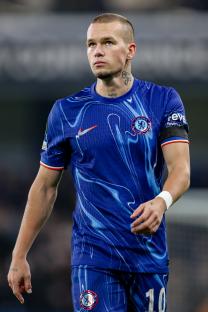 Mykhaylo Mudryk of Chelsea FC in a blue jersey.