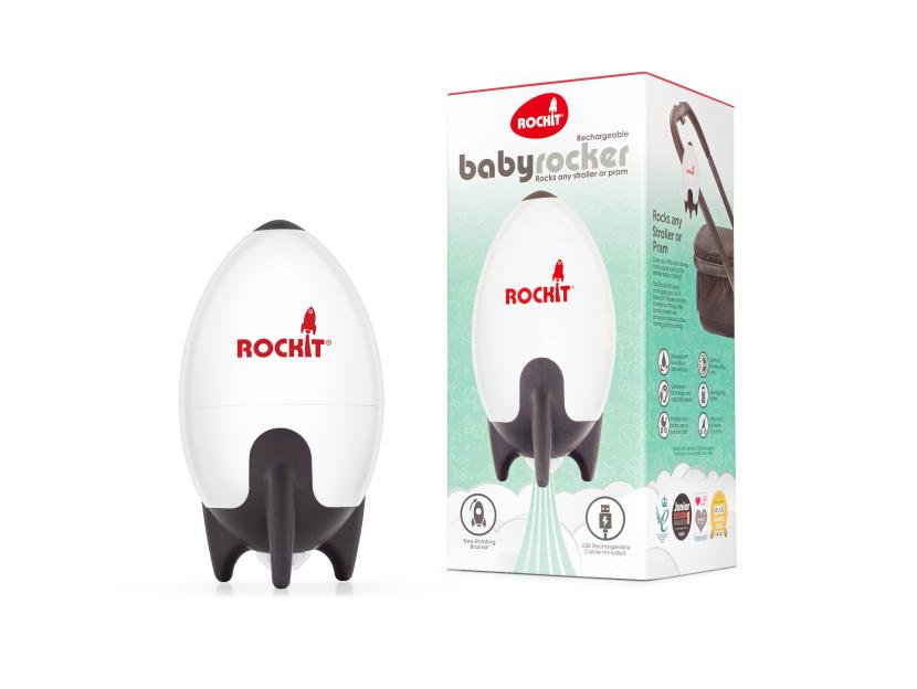 Rechargeable baby rocker with packaging.