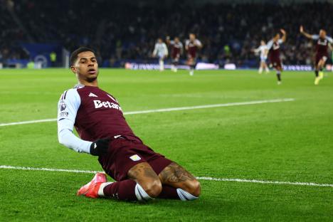 Marcus Rashford of Aston Villa celebrating a goal.