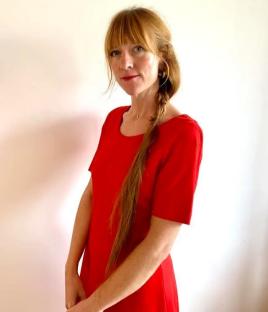 Woman in red dress.