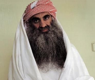 Photo of Khalid Sheikh Mohammed in detention at Guantanamo Bay.