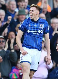 Liam Delap of Ipswich Town celebrating a goal.