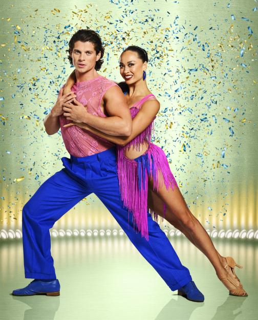 Lewis Cope and Katya Jones in dance costumes.