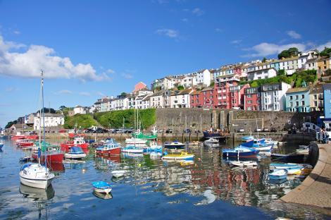 Boats moored in Brixham Harbour, Devon, England.