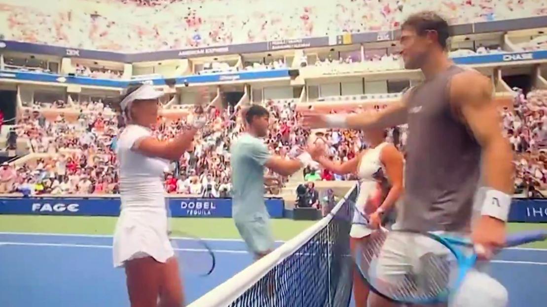 Emma Raducanu and Jack Draper accused of ‘ex vibes’ as Carlos Alcaraz is upstaged by Brits’ awkward embrace at net