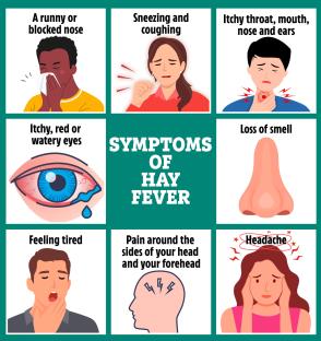 Pollen allergies can show up in your nose, eyes and throat