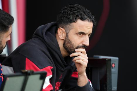 Ruben Amorim, Manchester United manager, looking pensive.