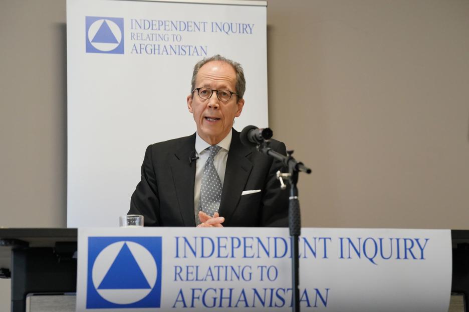 Lord Justice Haddon-Cave reading an opening statement for the Independent Inquiry Relating to Afghanistan.