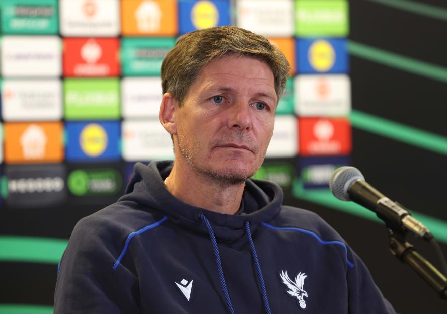 Crystal Palace manager Oliver Glasner speaking during a press conference.