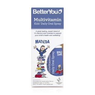 Packaging for BetterYou Matilda multivitamin kids' daily oral spray.