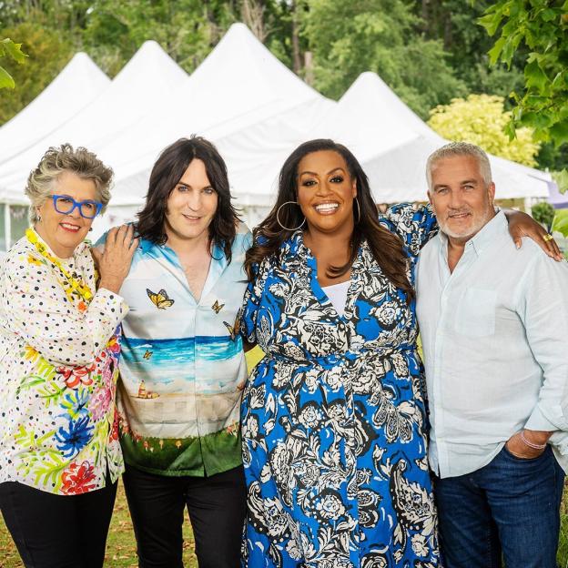 Alison Hammond, Noel Fielding, Prue Leith, and Paul Hollywood at the Great British Bake Off.