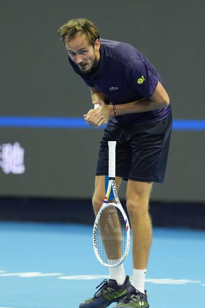 Daniil Medvedev is seen during the men's singles semifinal match between Daniil Medvedev of Russia and Learner Tien of the United States at 2025 China Open tennis tournament in Beijing, China.