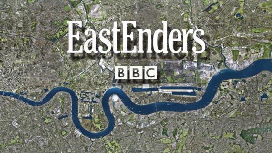 EastEnders logo on a map of London.