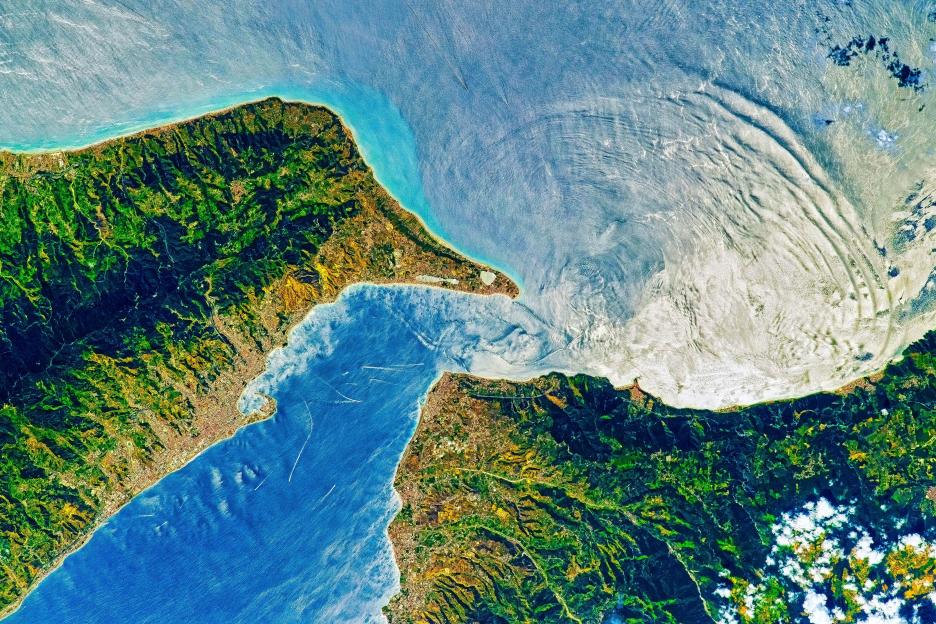 Satellite image of the Strait of Messina, Italy.