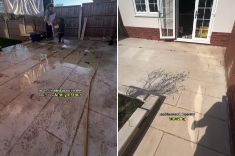 I thought my patio was ruined by stubborn stains forever – but sprinkle of 59p kitchen staple banished them overnight