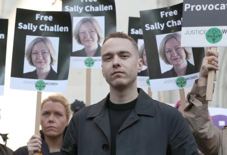 David Challen, son of Georgina Challen, at a protest supporting his mother.