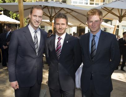 Prince William, Prince Harry, and David Beckham at a FIFA World Cup reception.