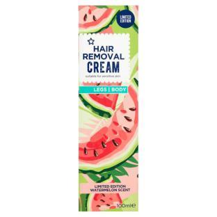 Illustration of Superdrug limited edition watermelon-scented hair removal cream for legs and body.