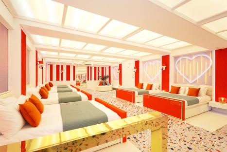 The Love Island villa bedroom.