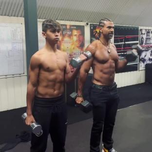 Cassius and David Haye weightlifting.