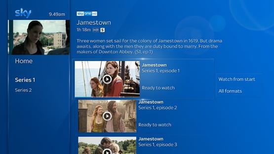 Sky TV guide showing Jamestown episodes.